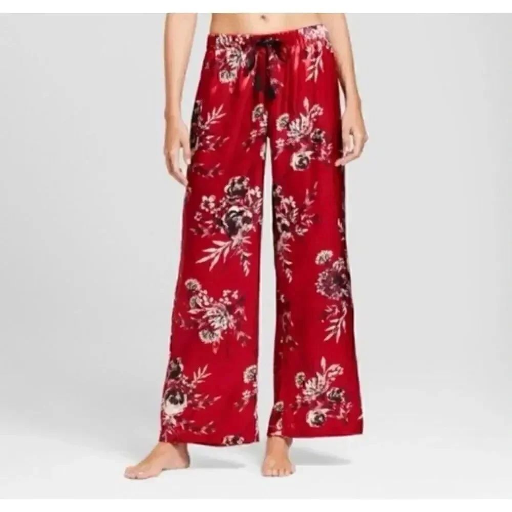Gilligan & O'Malley Red Women's Satin Floral Lightweight Pajama Pants SZ M #1944